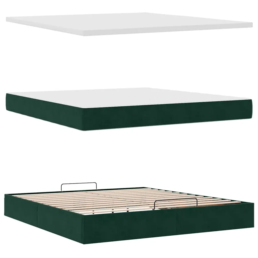 Cadre de lit ottoman avec matelas vert foncé 160x200 cm velours - 7