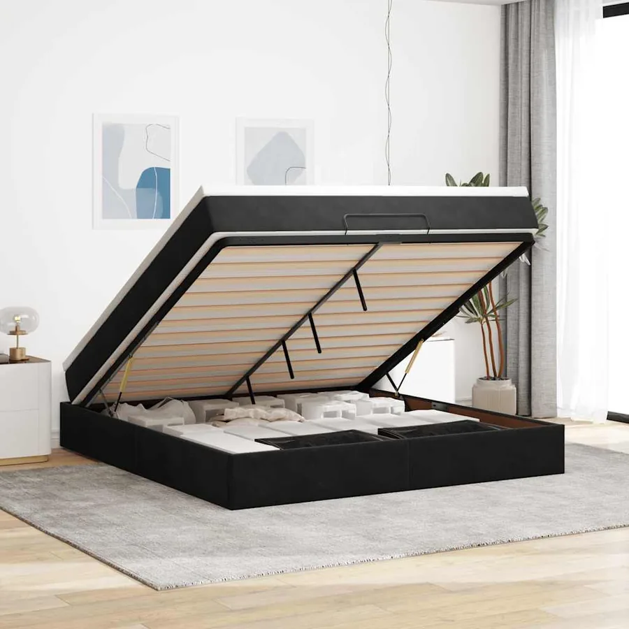 Cadre de lit ottoman avec matelas noir 160x200 cm velours