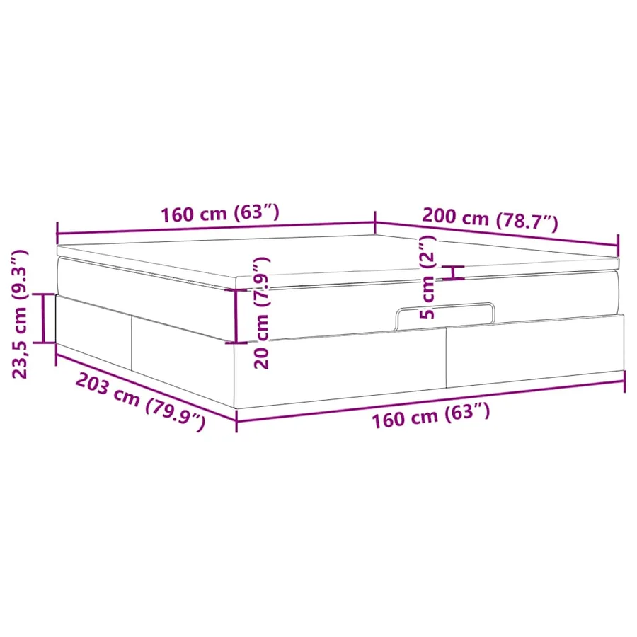 Cadre de lit ottoman avec matelas noir 160x200 cm velours - 17