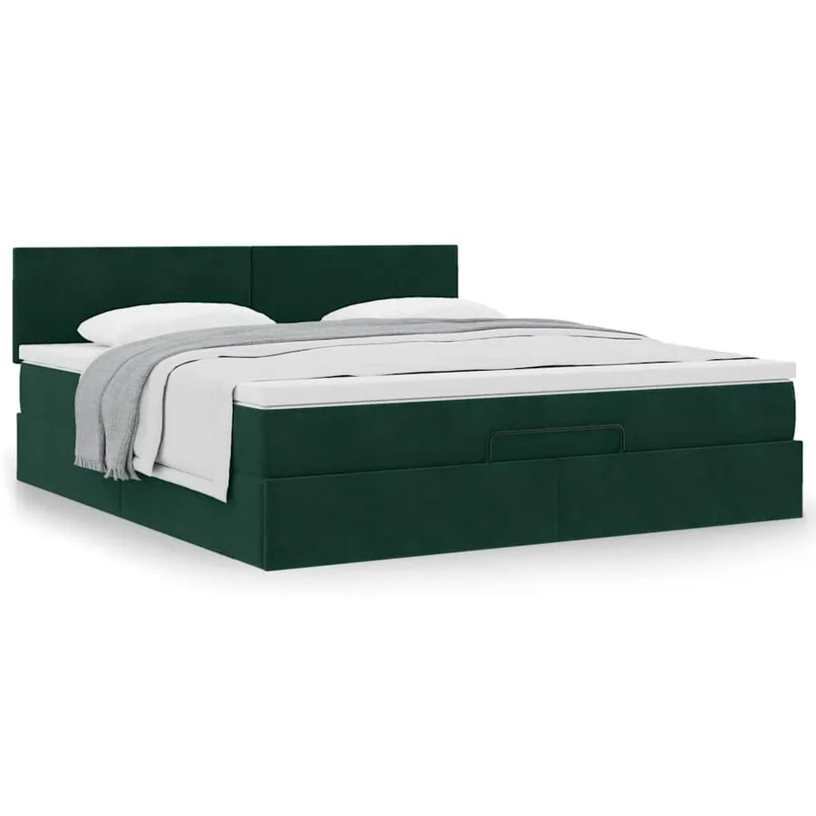 Cadre de lit ottoman avec matelas vert foncé 160x200 cm velours - 4