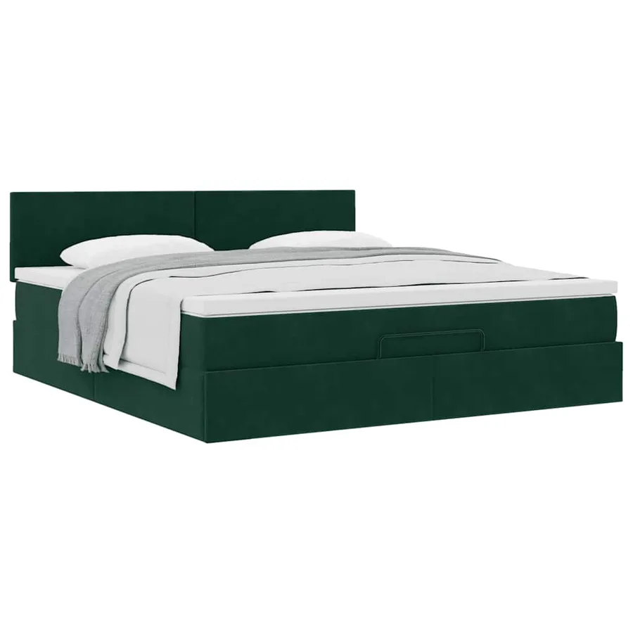 Cadre de lit ottoman avec matelas vert foncé 160x200 cm velours - 5