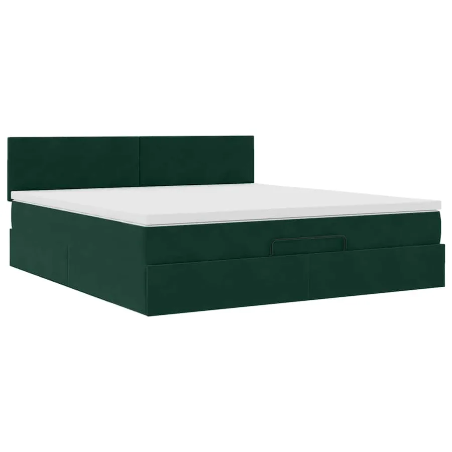 Cadre de lit ottoman avec matelas vert foncé 160x200 cm velours - 6