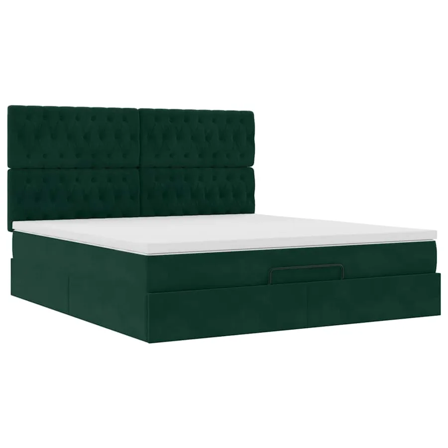 Cadre de lit ottoman avec matelas vert foncé 160x200 cm velours - 7