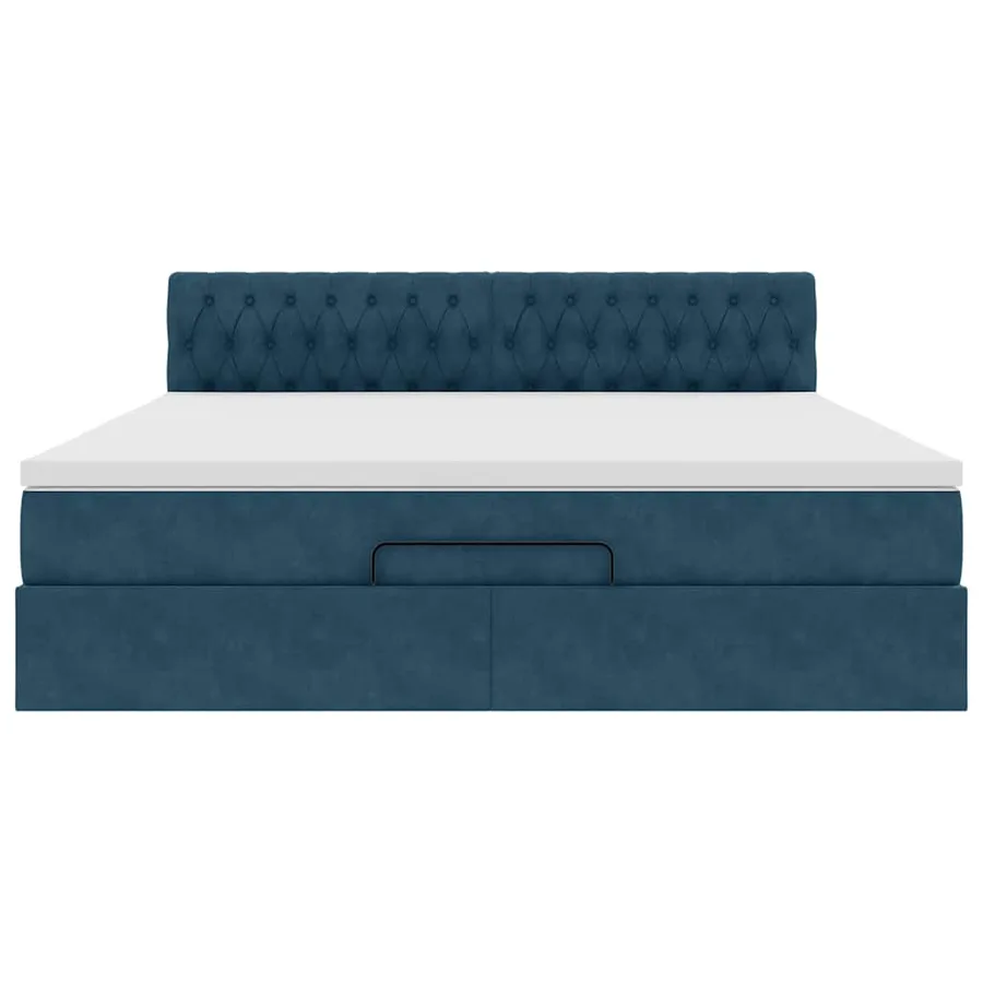 Cadre de lit ottoman avec matelas bleu foncé 160x200 cm velours - 8