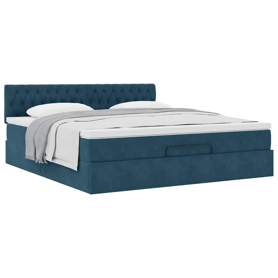 Cadre de lit ottoman avec matelas bleu foncé 160x200 cm velours - 5