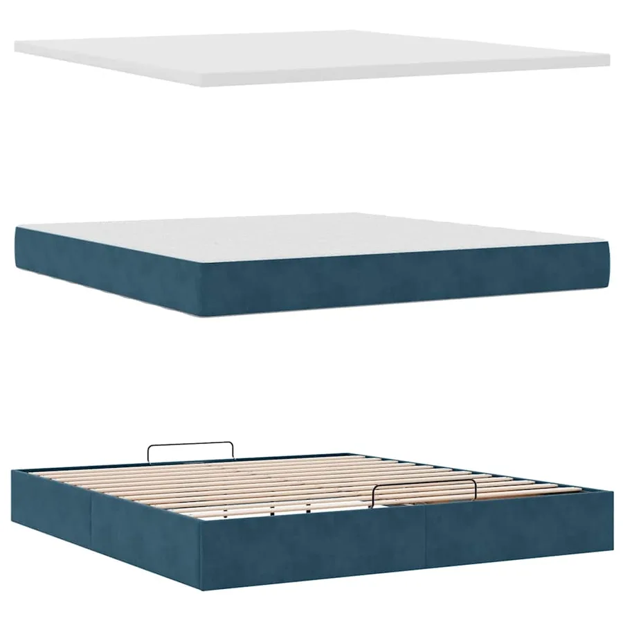 Cadre de lit ottoman avec matelas bleu foncé 160x200 cm velours - 12