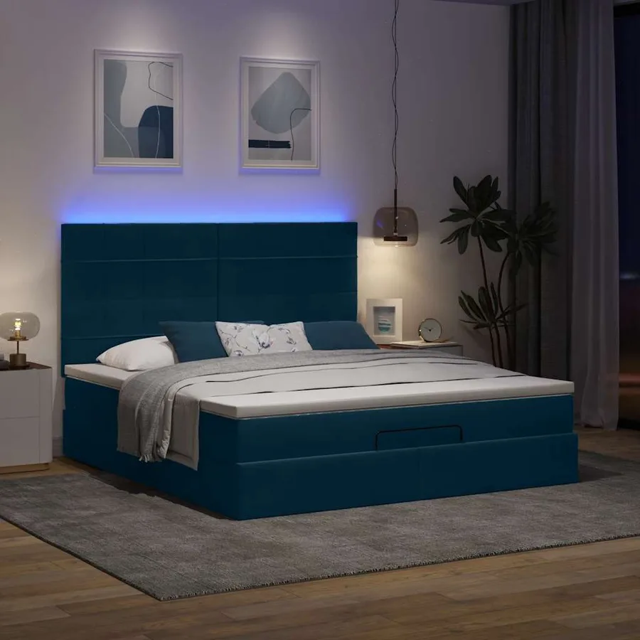 Cadre de lit ottoman avec matelas bleu foncé 160x200 cm velours - 3