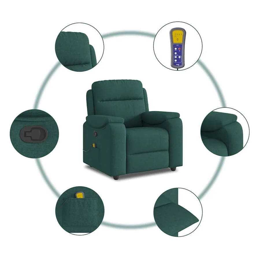 Fauteuil de massage inclinable Vert foncé Tissu - 8