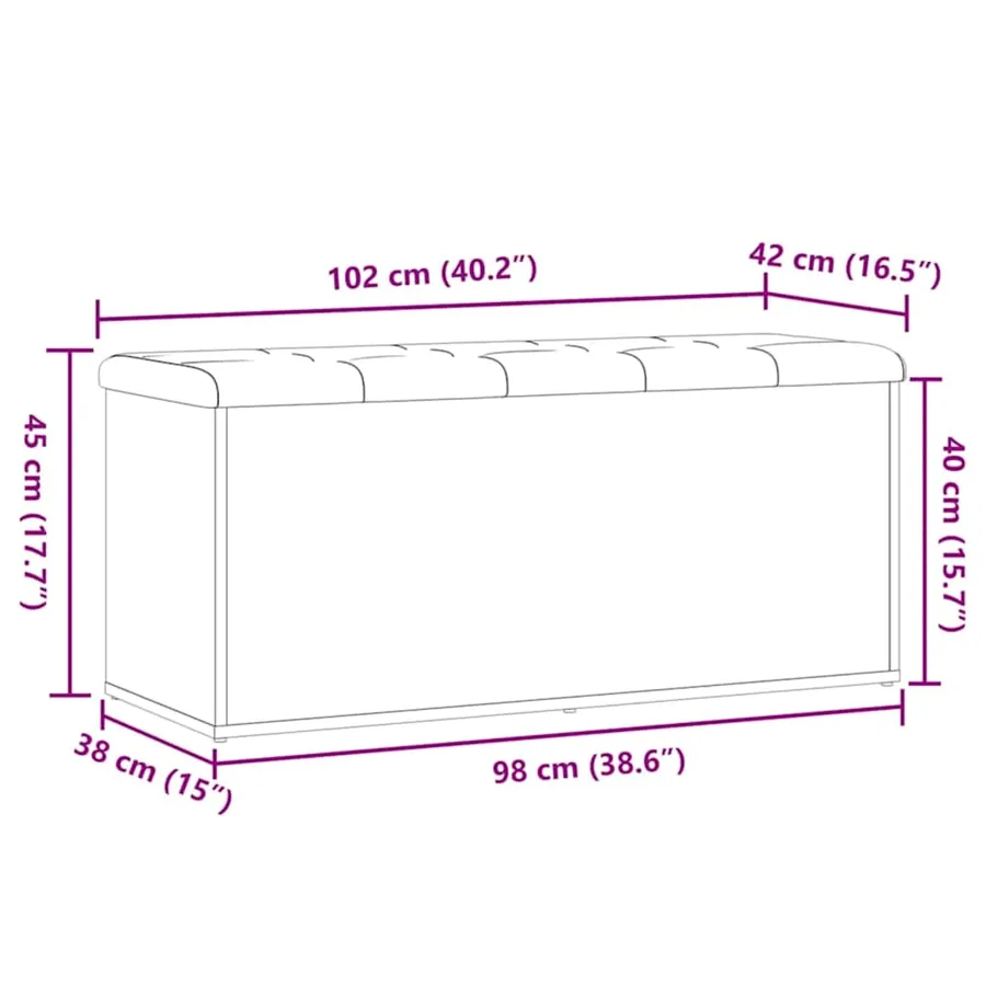 Banc de rangement Chêne artisanal 102x42x45 cm Bois d'ingénierie - 9