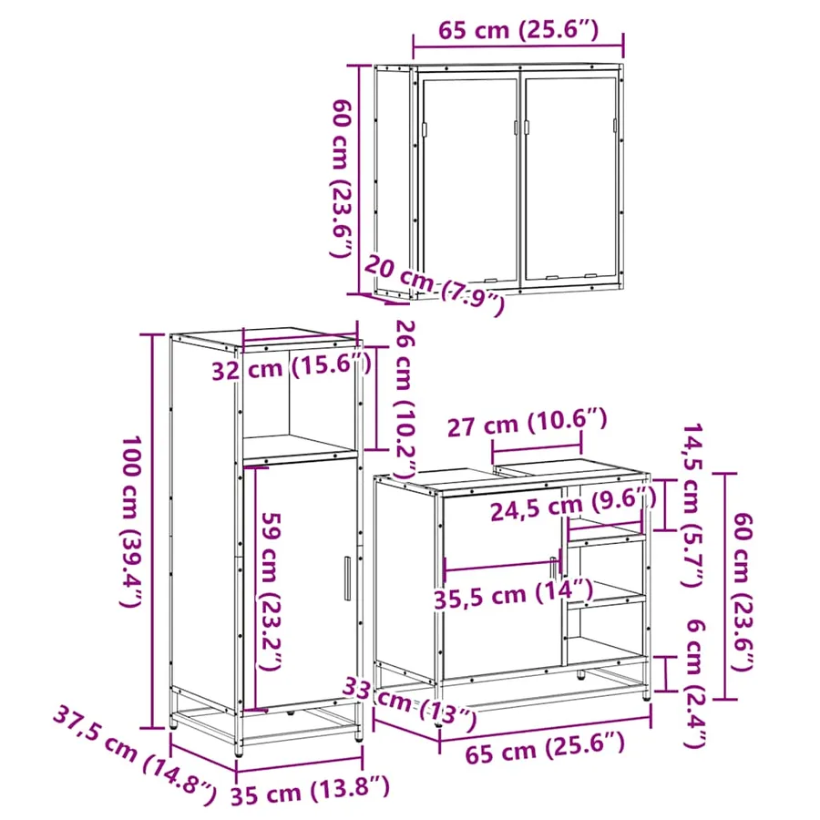 Ensemble de meubles de salle de bain 3 pcs chêne sonoma - 11