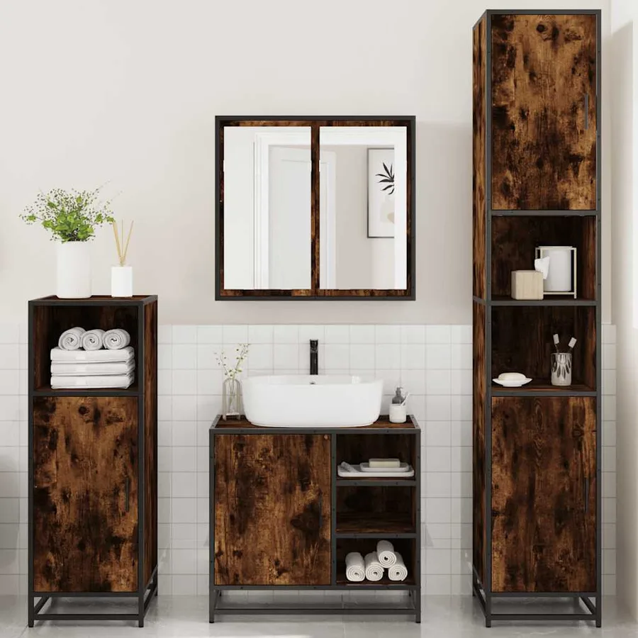 Ensemble meubles salle de bain 4 pcs chêne fumé bois ingénierie - 3