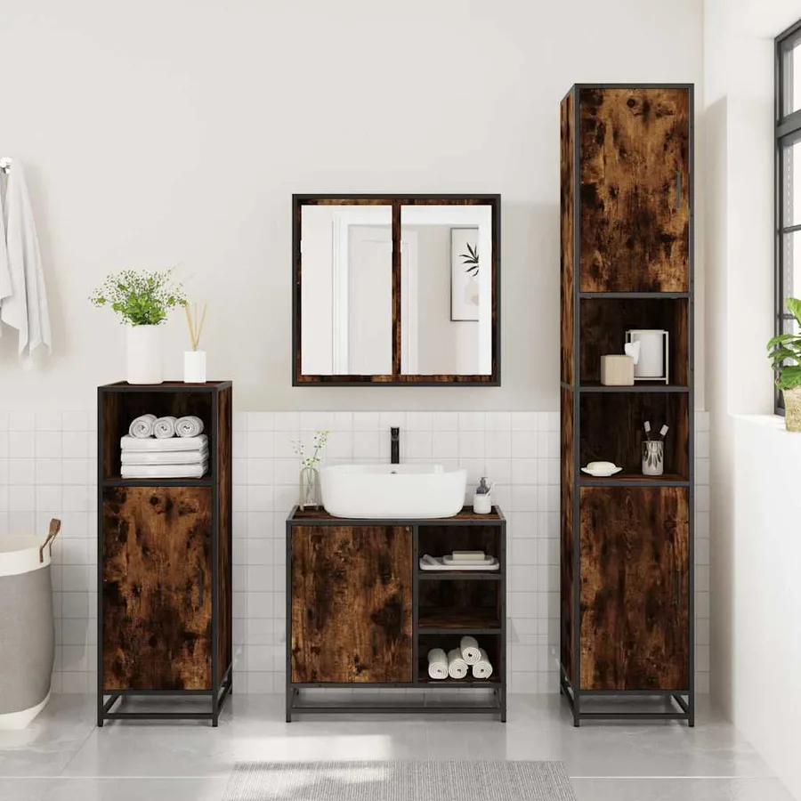 Ensemble meubles salle de bain 4 pcs chêne fumé bois ingénierie - 4