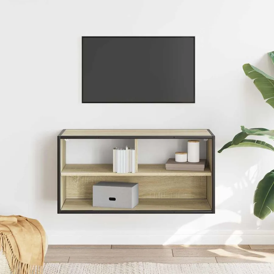 Meuble TV chêne sonoma 80x31x39,5 cm bois d'ingénierie et métal - 3