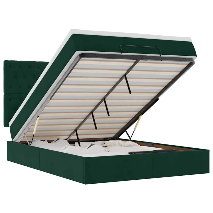 Cadre de lit ottoman avec matelas vert foncé 140x200 cm velours - 2