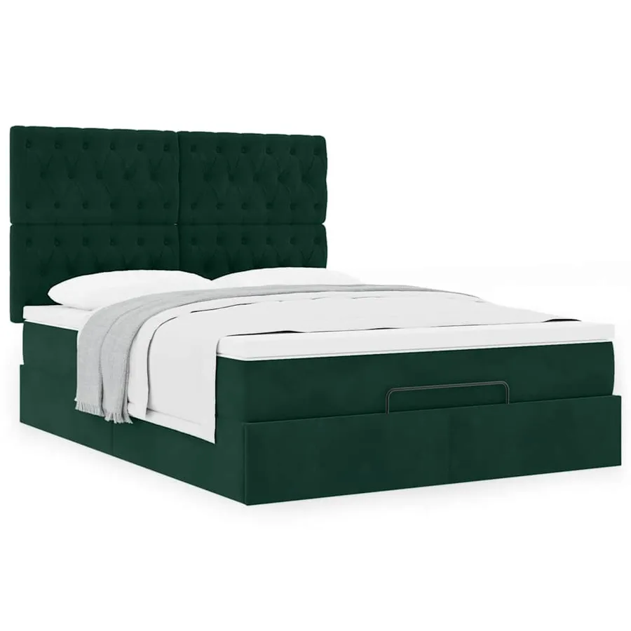 Cadre de lit ottoman avec matelas vert foncé 140x200 cm velours - 4