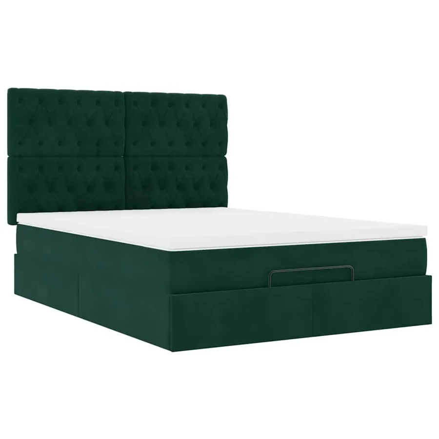 Cadre de lit ottoman avec matelas vert foncé 140x200 cm velours - 6