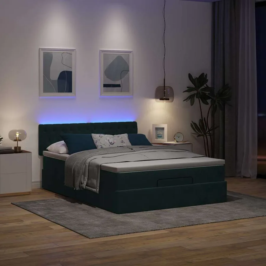 Cadre de lit ottoman avec matelas vert foncé 140x200 cm velours - 3
