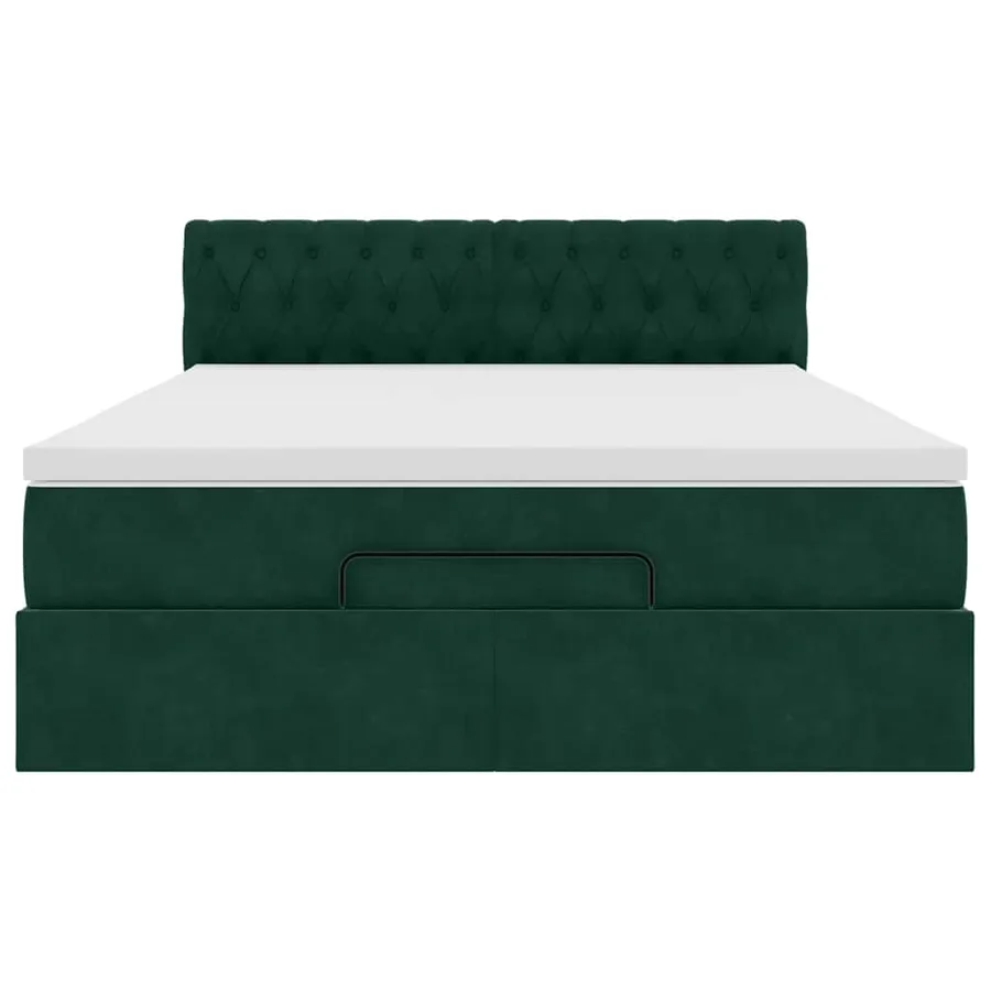 Cadre de lit ottoman avec matelas vert foncé 140x200 cm velours - 8