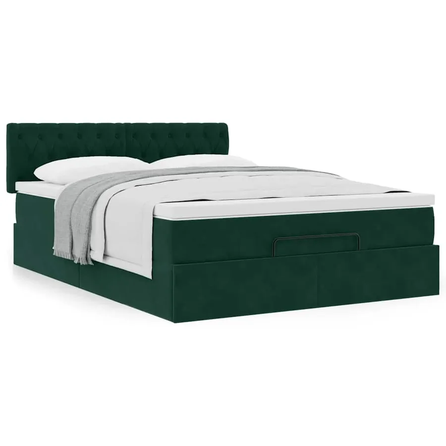 Cadre de lit ottoman avec matelas vert foncé 140x200 cm velours - 4