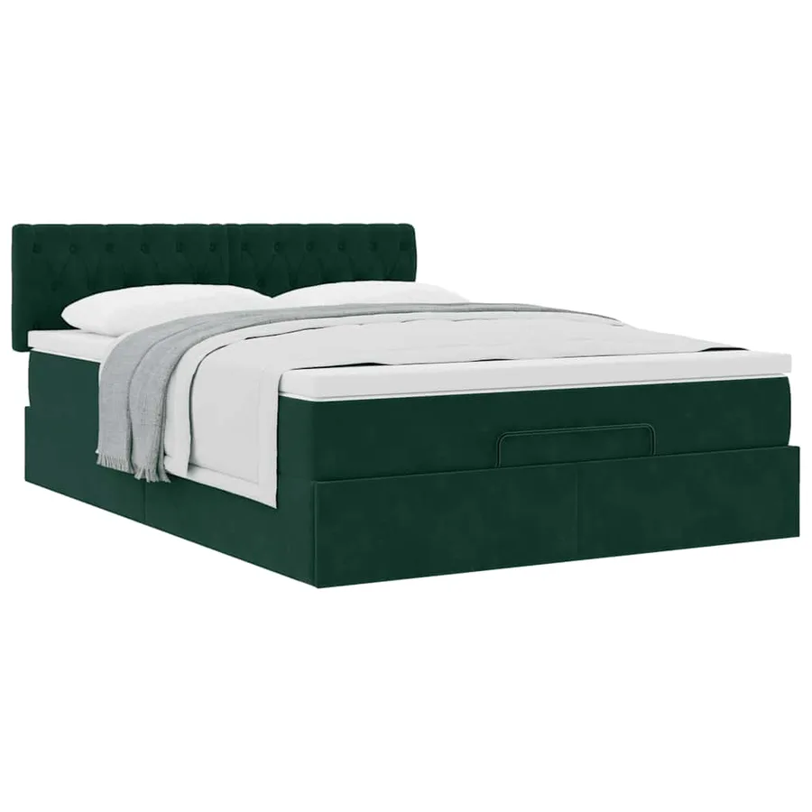 Cadre de lit ottoman avec matelas vert foncé 140x200 cm velours - 5