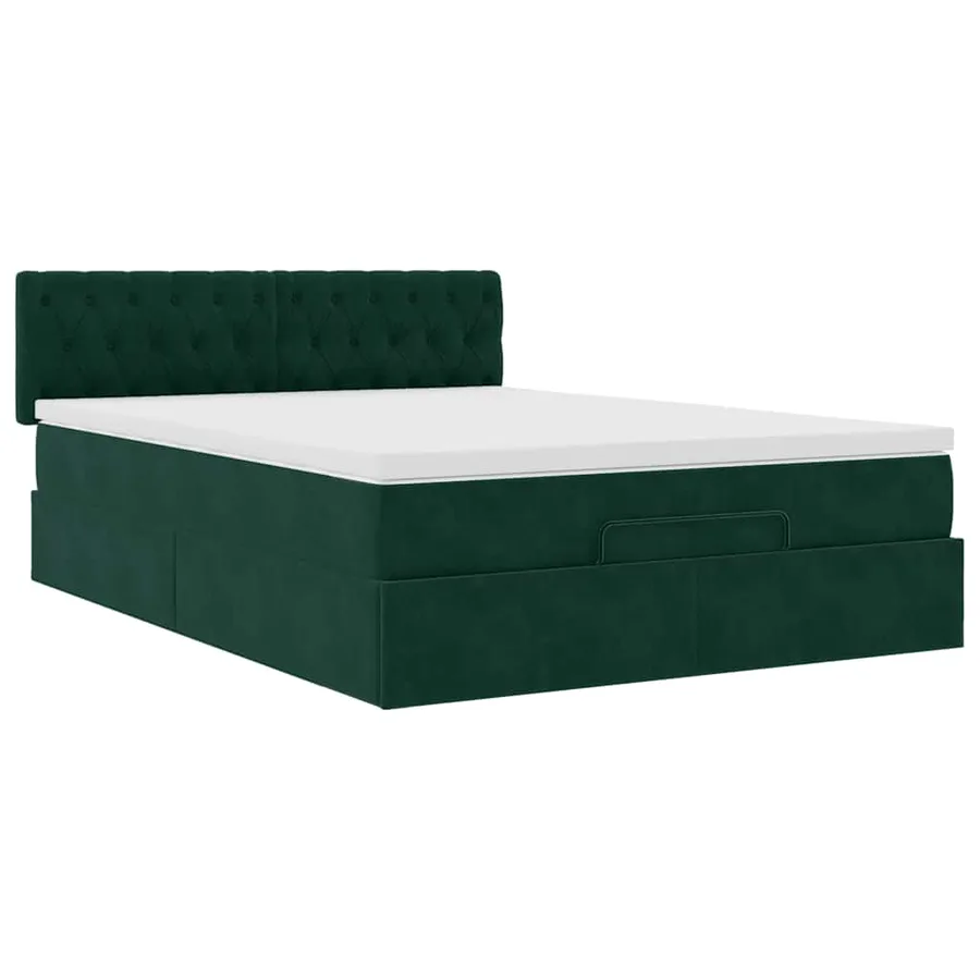 Cadre de lit ottoman avec matelas vert foncé 140x200 cm velours - 6