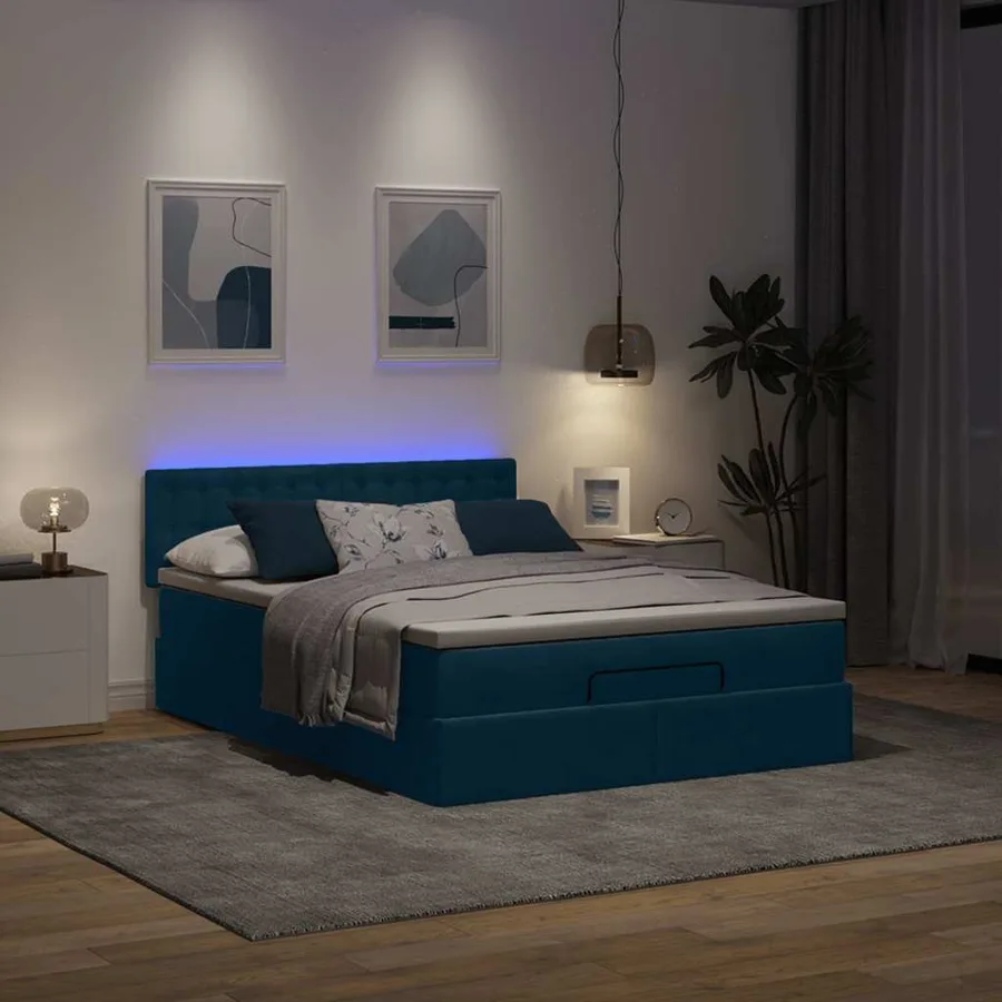 Cadre de lit ottoman avec matelas bleu foncé 140x200 cm velours - 3
