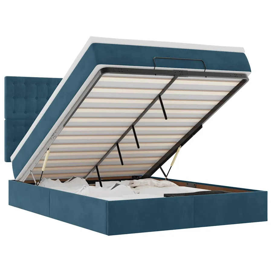Cadre de lit ottoman avec matelas bleu foncé 140x200 cm velours - 2