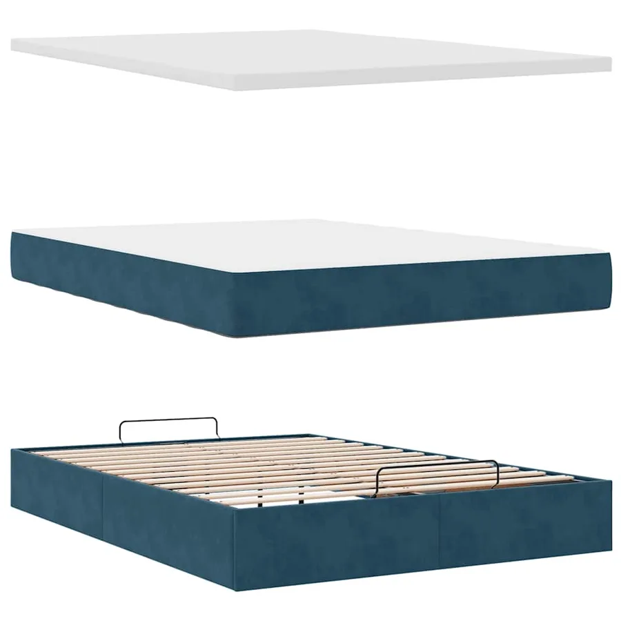 Cadre de lit ottoman avec matelas bleu foncé 140x200 cm velours - 12