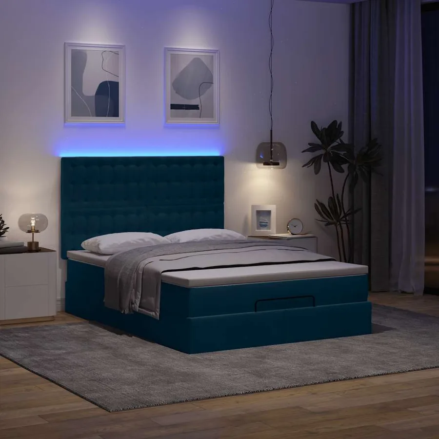 Cadre de lit ottoman avec matelas bleu foncé 140x200 cm velours - 3