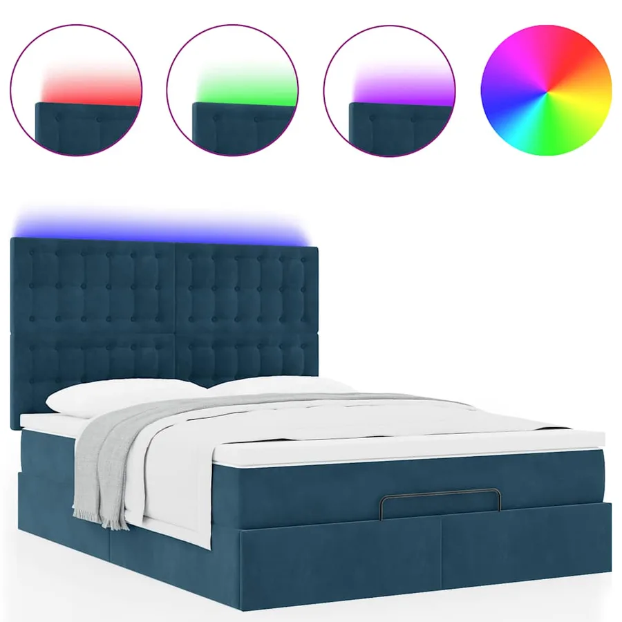 Cadre de lit ottoman avec matelas bleu foncé 140x200 cm velours - 5