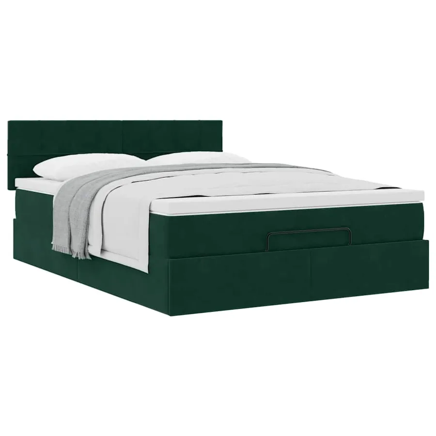 Cadre de lit ottoman avec matelas vert foncé 140x200 cm velours - 4