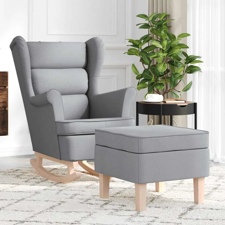 Chaise à bascule avec repose-pied Gris clair Tissu