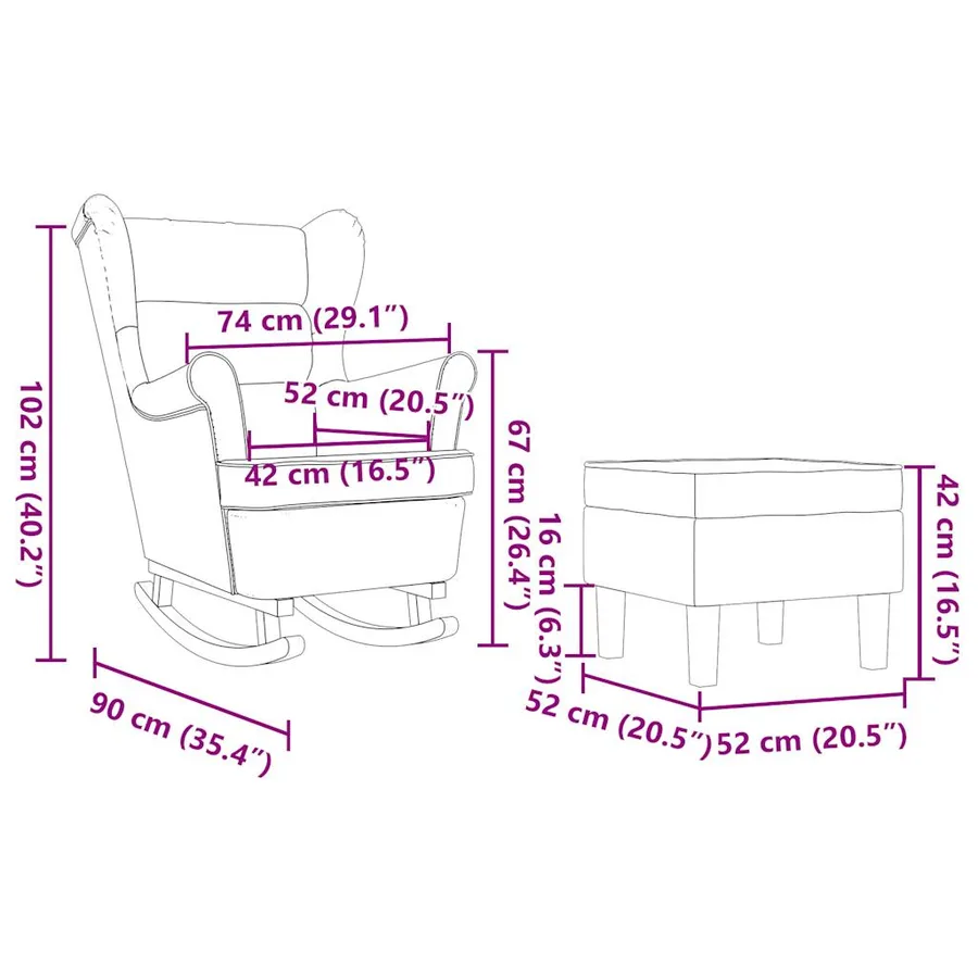 Chaise à bascule avec repose-pied Gris clair Tissu - 11