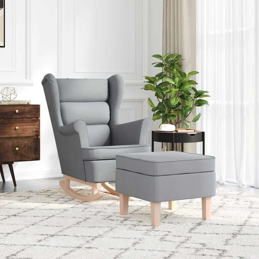 Chaise à bascule avec repose-pied Gris clair Tissu - 3