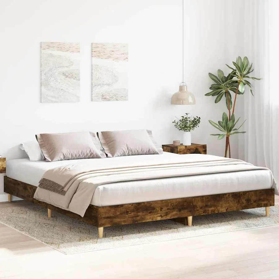 Cadre de lit sans matelas chêne fumé 160x200 cm bois ingénierie - 3