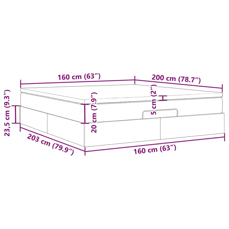 Cadre de lit ottoman avec matelas gris clair 160x200 cm velours - 17