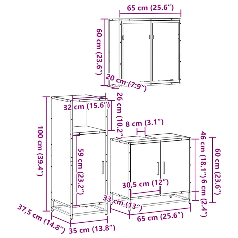 Ensemble de meubles de salle de bain 3 pcs Chêne fumé - 11
