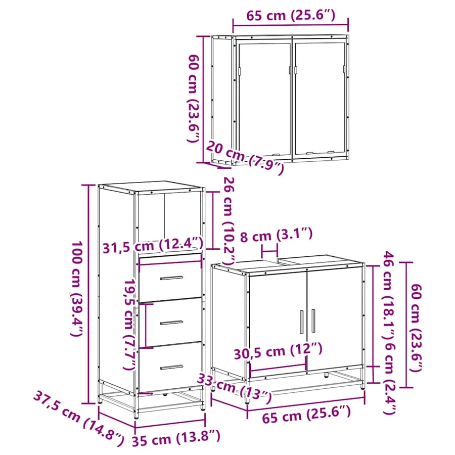 Ensemble de meubles de salle de bain 3 pcs chêne sonoma - 11