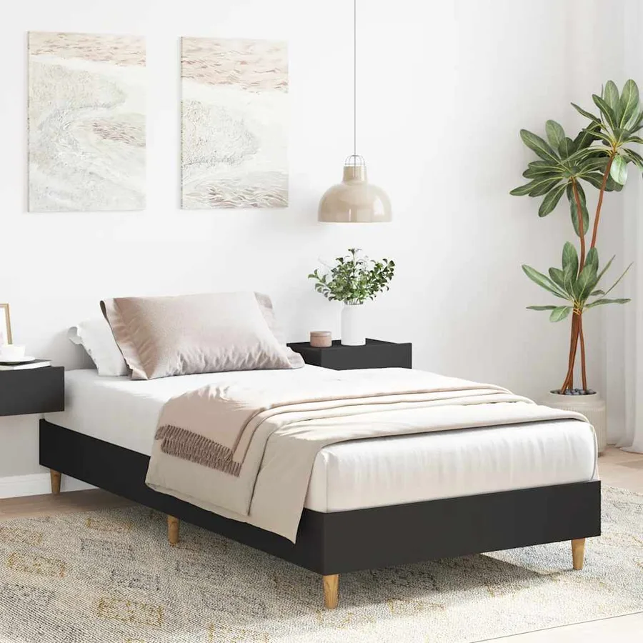 Cadre de lit sans matelas noir 90x200 cm bois d'ingénierie - 3