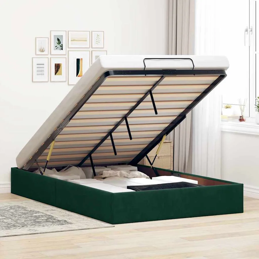 Cadre de lit ottoman sans matelas vert foncé 120x200 cm velours