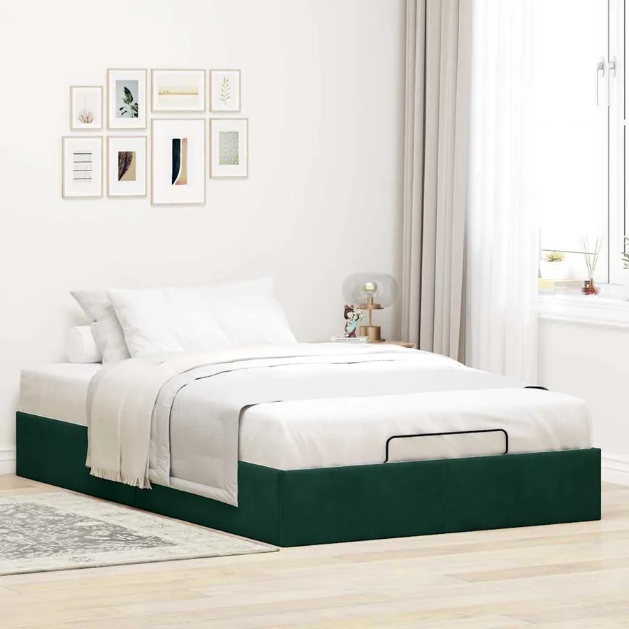 Cadre de lit ottoman sans matelas vert foncé 120x200 cm velours - 3
