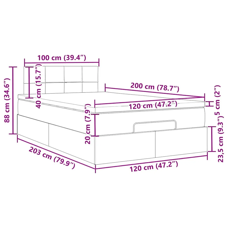 Cadre de lit ottoman avec matelas vert foncé 120x200 cm velours - 14