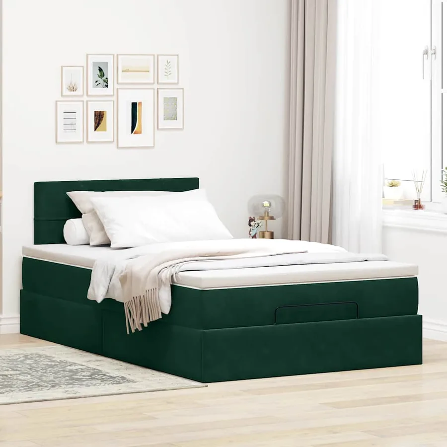 Cadre de lit ottoman avec matelas vert foncé 120x200 cm velours - 3