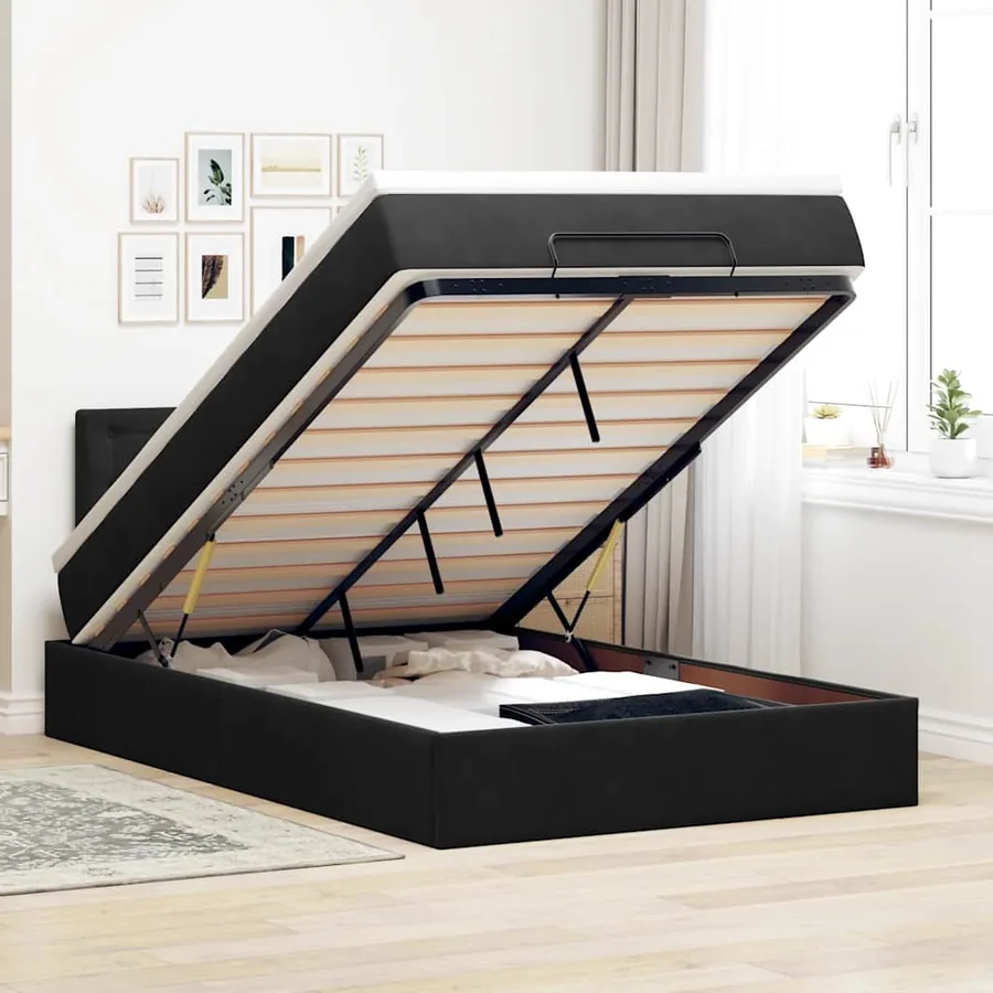 Cadre de lit ottoman avec matelas noir 120x200 cm velours