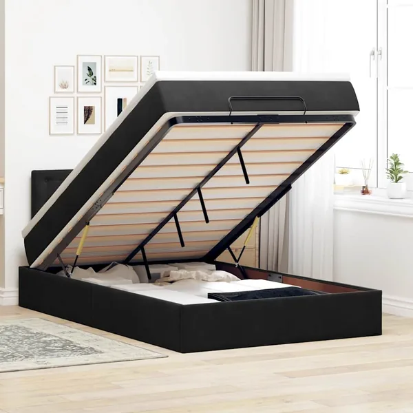 Cadre de lit ottoman avec matelas noir 120x200 cm velours