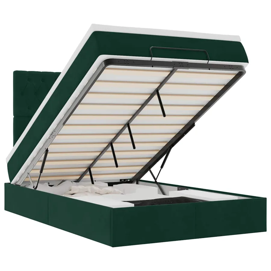 Cadre de lit ottoman avec matelas vert foncé 120x200 cm velours - 2