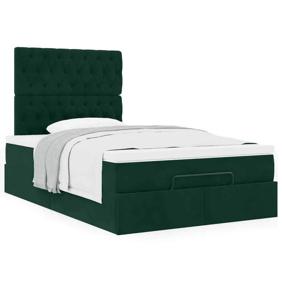 Cadre de lit ottoman avec matelas vert foncé 120x200 cm velours - 4