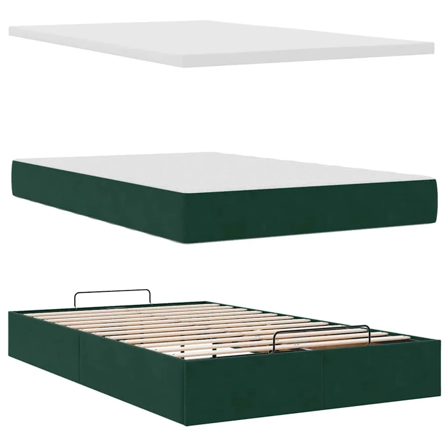Cadre de lit ottoman avec matelas vert foncé 120x200 cm velours - 12