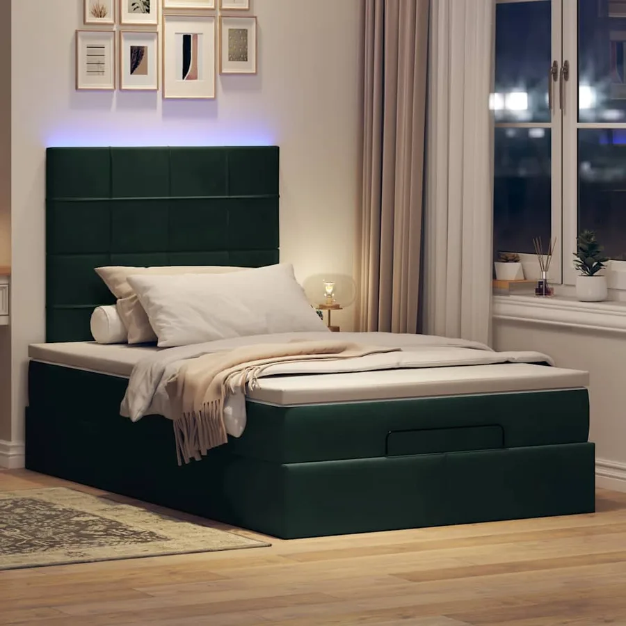 Cadre de lit ottoman avec matelas vert foncé 120x200 cm velours - 3