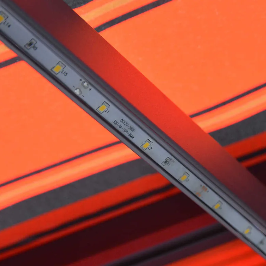 Auvent manuel rétractable avec LED 450x300 cm Orange et marron - 7